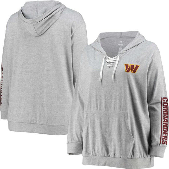 Women's Washington Commanders Heathered Gray Lace-Up Pullover Hoodie